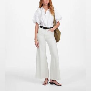 Madewell white flared wide leg cropped jeans raw hem high-rise magic pocket 27